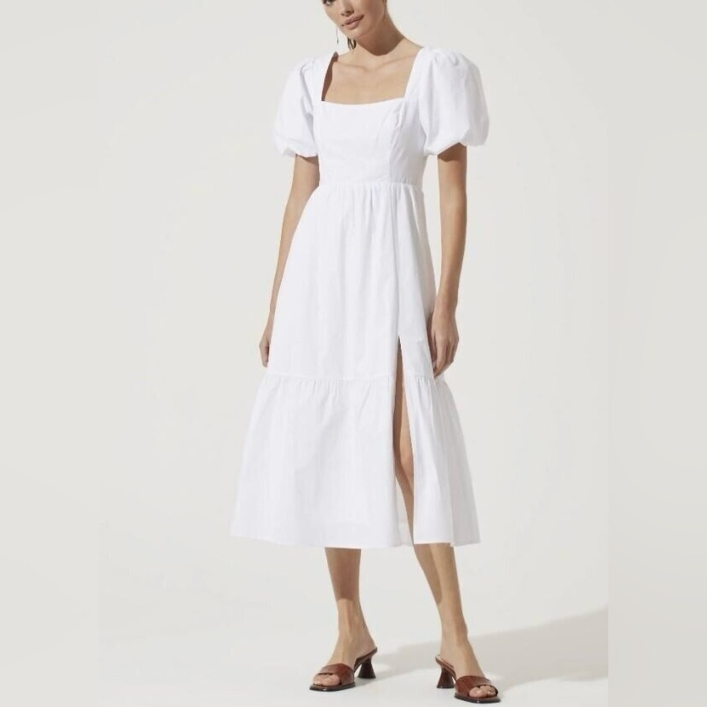 ASTR the Label womens white poplin puff sleeve dress Size XS side slit